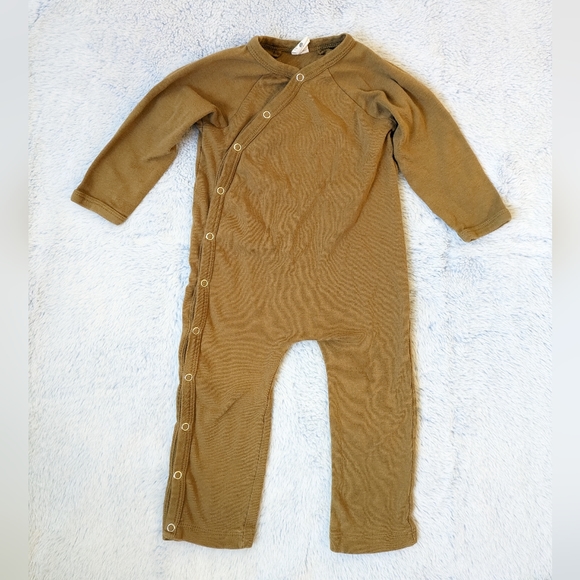 18-24M Kate Quinn Organics LONG SLEEVE KIMONO JUMPSUIT WARM OLIVE Green - Picture 2 of 4